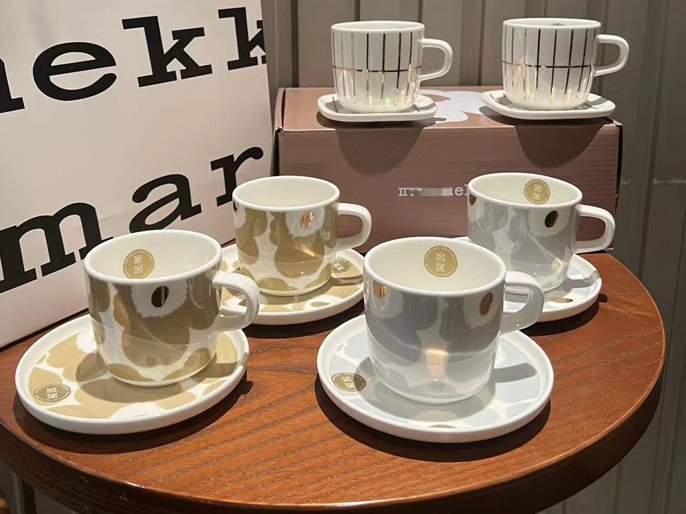 flower cup and plate 4piece set 2 cups 2 plates with gift bag coffee mug set-image-878340776