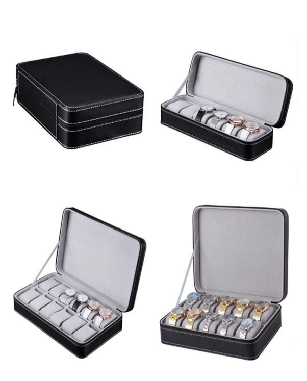 

Watch Boxes Cases 61012 Slots Box PU Leather Portable Zipper Quartz Watches Case Holder Organizer Black Jewelry Display Gift7179257