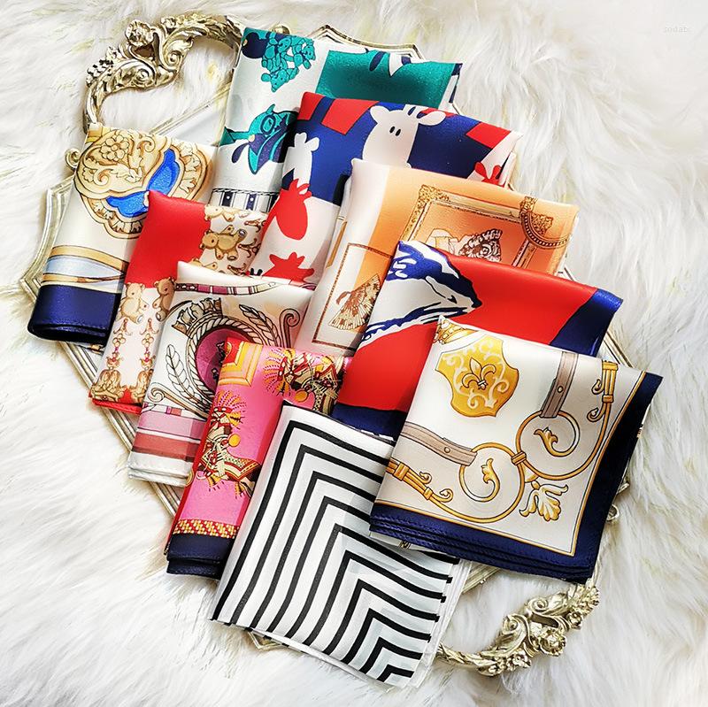 

Scarves 53cm High Quality Women Pure Silk Scarf Square Neck Kerchief Bandana Female Floral Hairbands Luxury Small Real