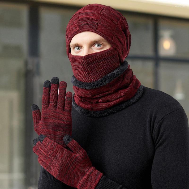 

Berets 4Pcs/Set Cap Scarf Gloves Brimless Washable Keep Warm Elasticity Hat Face Cover Unisex Beanies For Outdoor, Black
