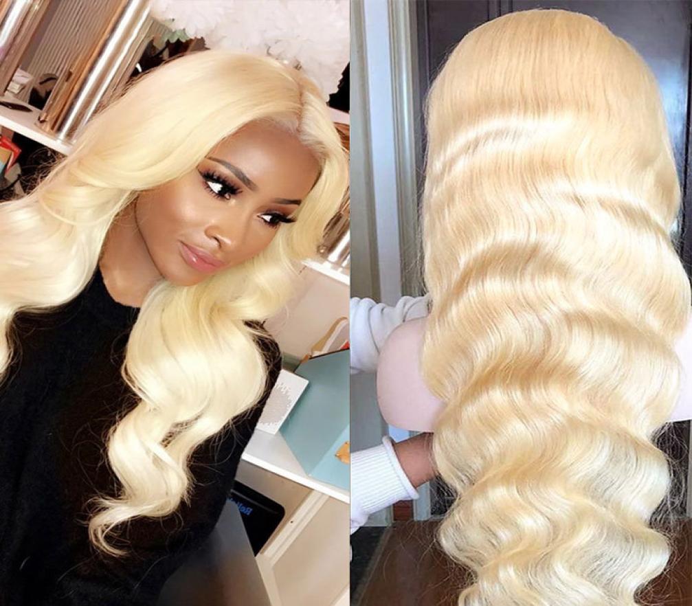 

613 Blonde Lace Front Wig Full 150 Human Hair Glueless Wigs For Black Women T Part Platinum Blonde Brazilian Remy Body Wave Natu3089650