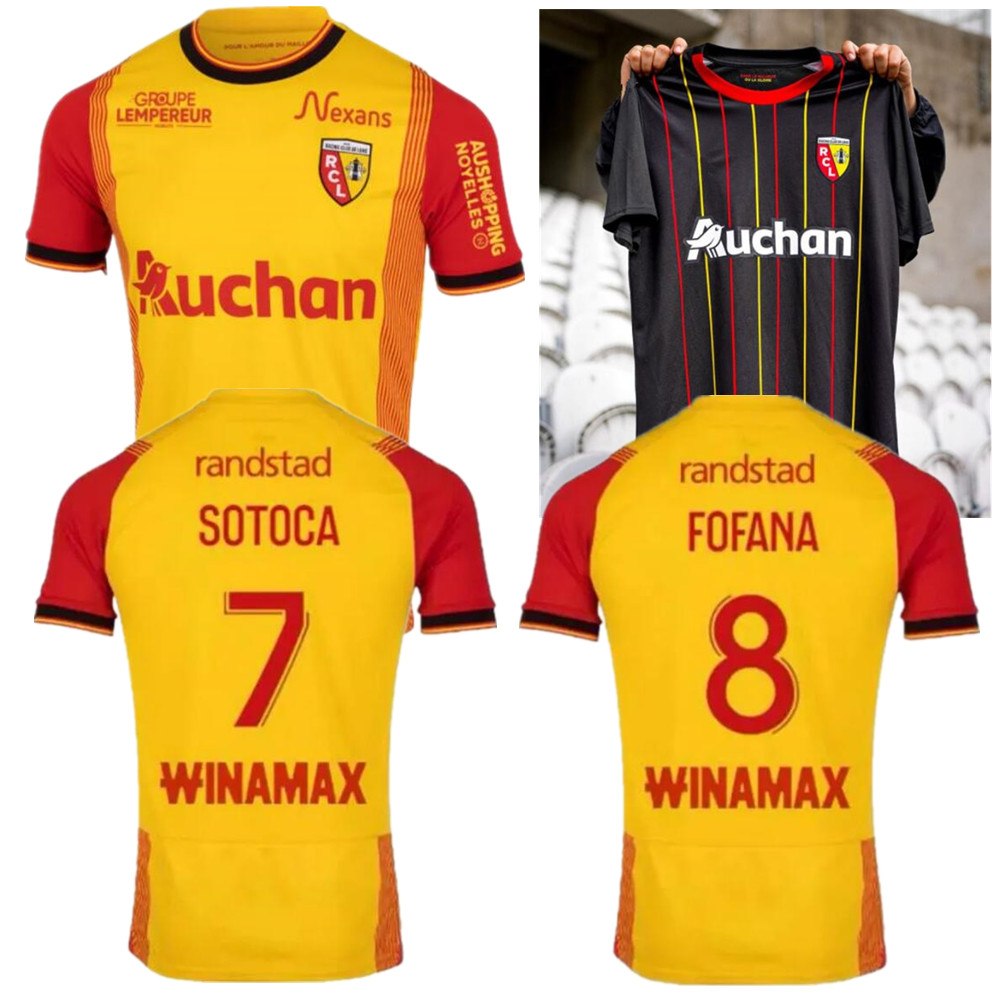 

maillot RC Lens 23 24 Men' T-Shirts home away Saint-Barbe special KAKUTA OPENDA GANAGO SOTOCA FOFANA Football Shirt, Brown