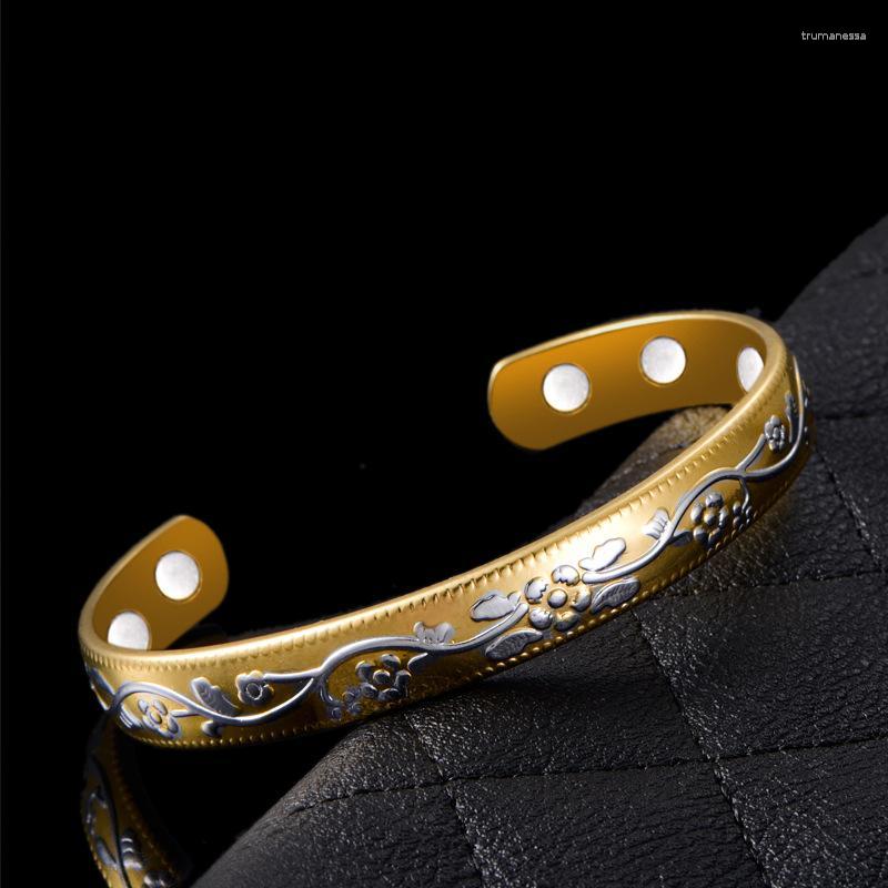 

Bangle Trendy Magnet Bracelet For Men Copper Retro Carved Health Care Magnetic / Germanium Open Raym22