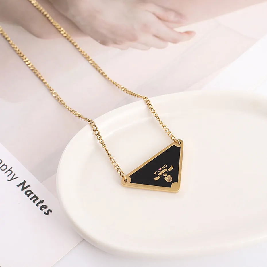 

gold silver Triangle pendants necklace female stainless steel couple gold chain pendant jewelry on the neck gift for girlfriend accessories