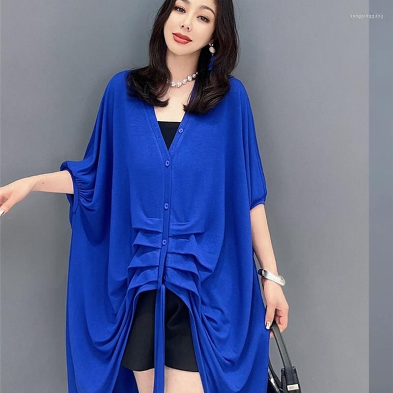 

Women's Jackets Oversized Summer Cardigan Women V Collar Asymmetric Outfit Solid Color Casual Loose Irregular Top Vestido De Verano, Blue