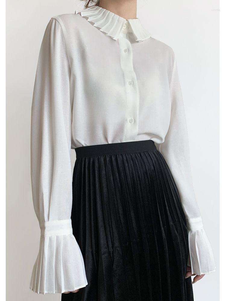 

Ethnic Clothing Fashion Pleaed Flare Sleeves Shirts Muslim Modest Tops Female Vintage Pleated Collar Design Inner Wy947