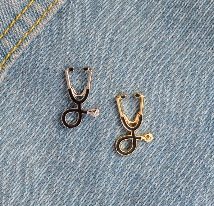

Stethoscope cartoon gold silver doctor enamel equipment cute creative brooch lapels jeans suit ornament badge pins7901844