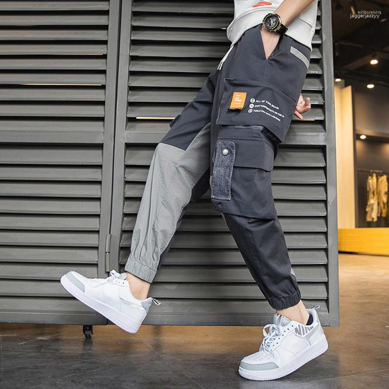 

Men's Pants Men's Hip-hop Trend Street Overalls Men's Large Pockets Beam Feet Sports Casual Men, Gray