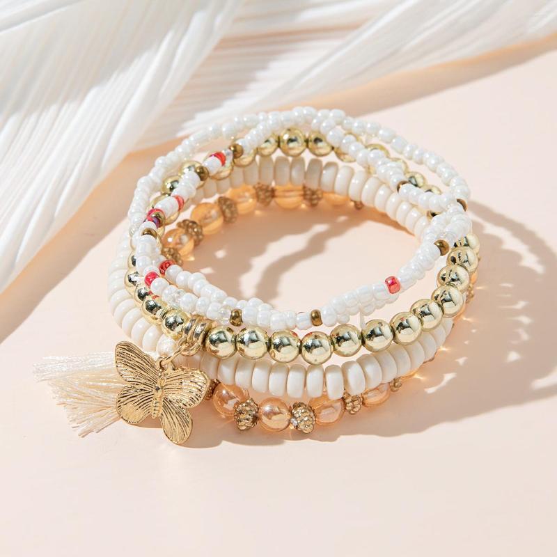 

Charm Bracelets Fashion Crystal Tassel Multilayer Beaded Bracelet For Women Butterfly Temperament Simple Elastic Wholesale