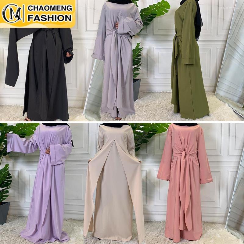 

Ethnic Clothing Eid Mubarek Elegant Solid Color Fashion Modest Abaya Dubai Turkey Hijab Dress American Islam Muslim For Women Vestidos