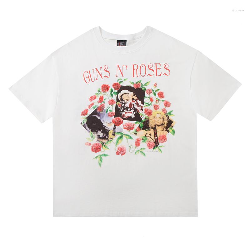 

Men' T Shirts Frog Drift Fashion Brand Vintage Summer Oversized White Loose Rose Print T-shirt Shirt Tee Top Homme For Men Women, Ivory