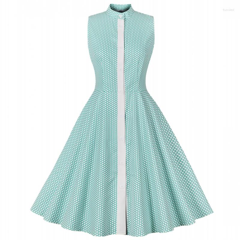 

Casual Dresses Women Pin Up Dot Printing Party Dress 2023 Summer Sleeveless Retro Robe 60s 50s Vintage Rockabilly Swing Vestidos, Green