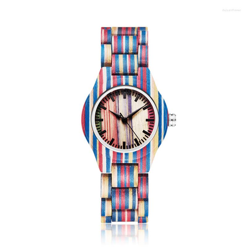 

Wristwatches Gorben Colorful Casual Wooden Clock Women Quartz Wood Watch Top Sports Vintage Womens Gifts, Color