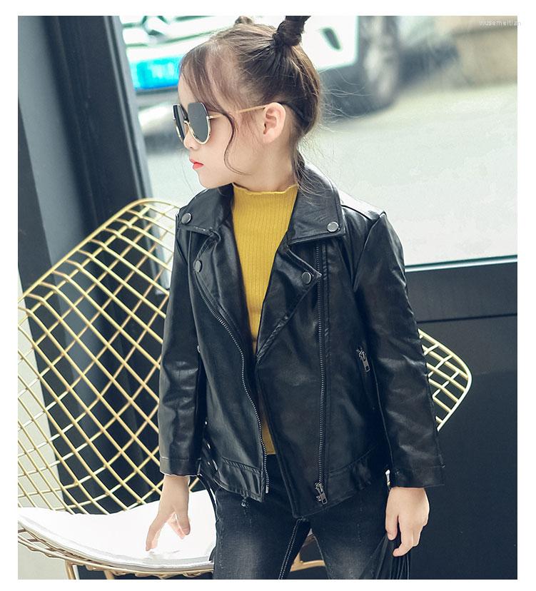 

Jackets 2023 Baby Girl Spring Autumn Winter Clothes PU Coat Jacket Kids Fashion Leather Children Coats Outerwear 3-7 Age, Black
