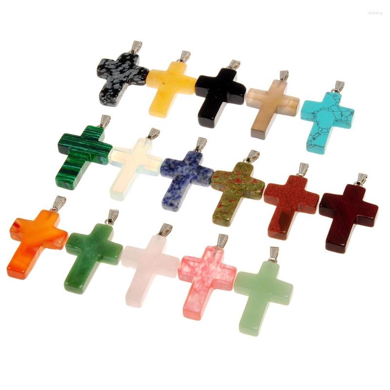 

Pendant Necklaces 6pcs High Quality 10 28mm Natural Stone Cross Shaped Necklace Pendants For Jewelry Making Fashion Women Men Healing