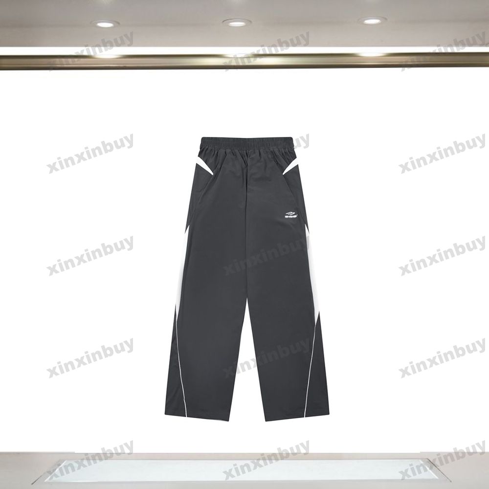 

xinxinbuy Men women designer pant Panelled paris letter print pocket Spring summer Casual pants blue gray S-2XL, 01