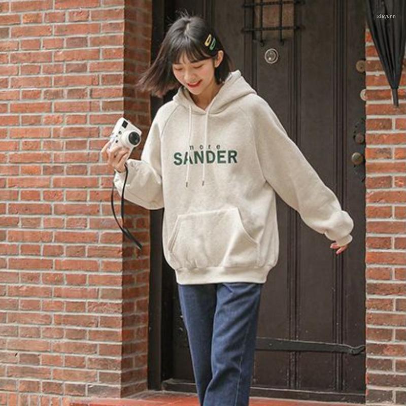 

Women's Hoodies Autumn Women' Clothing Korean Fashion Loose Solid White Grey Pullover Sweatshirt Letter Print Raglan Sleeves Long Hoodi