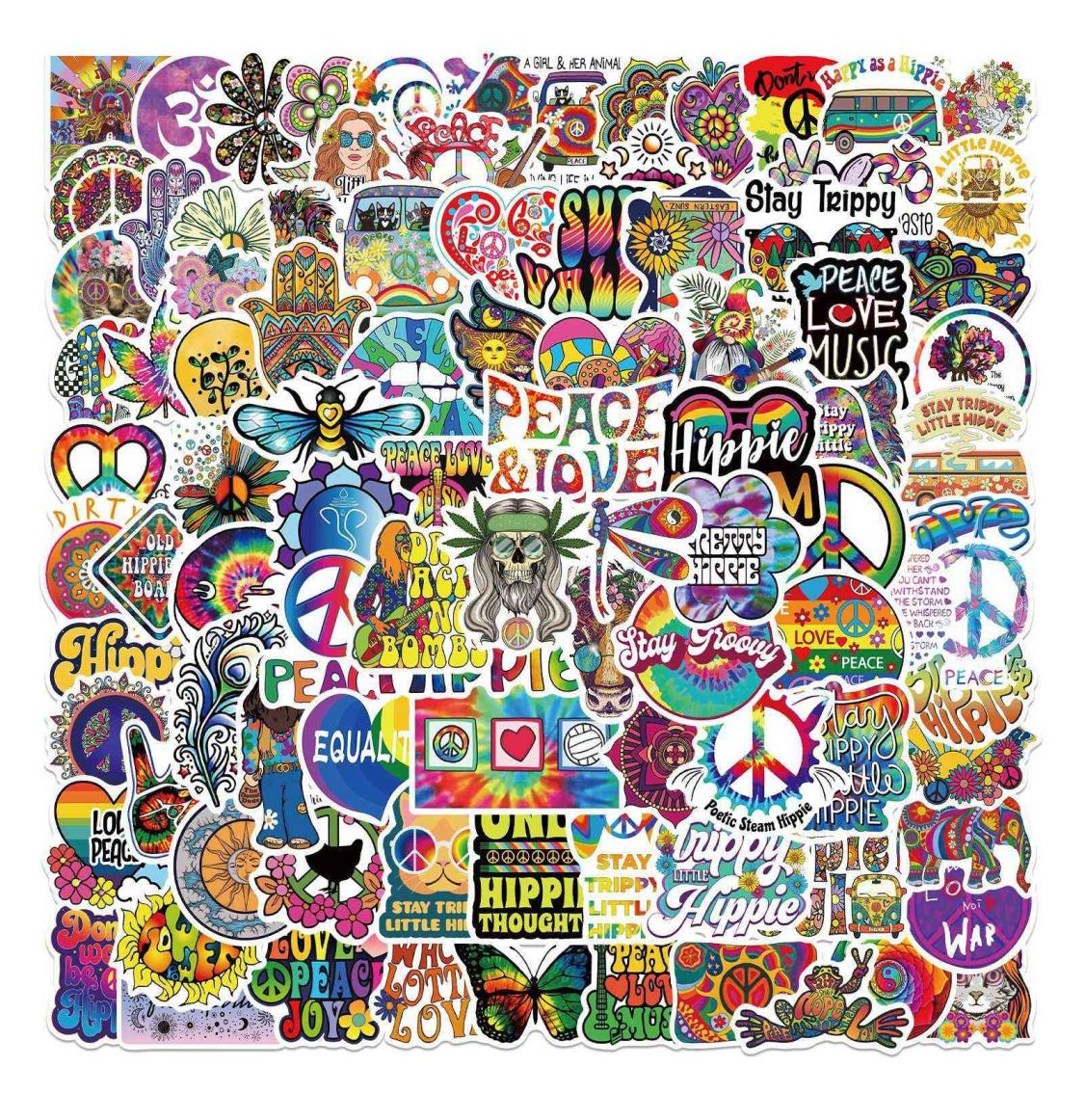 

1050100PCS Retro Hippies Stickers Love and Peace Sticker for DIY Car Laptop Luggage Skateboards Diary Stationery Decal Sticker C4304420, Purple