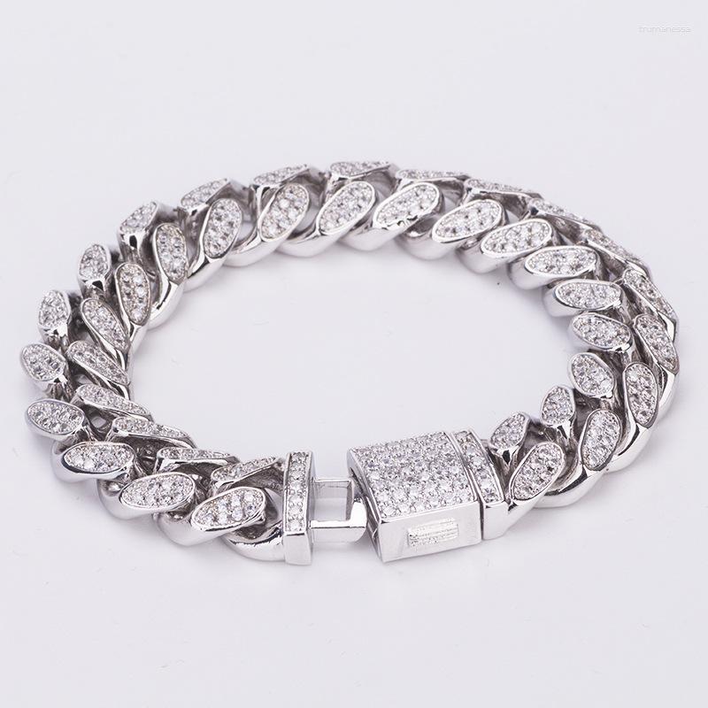

Link Bracelets Chain 14mm Cuban Bracelet Iced Out CZ Hip Hop Gold Silver Color Punk Jewrlry For Men Women Raym22
