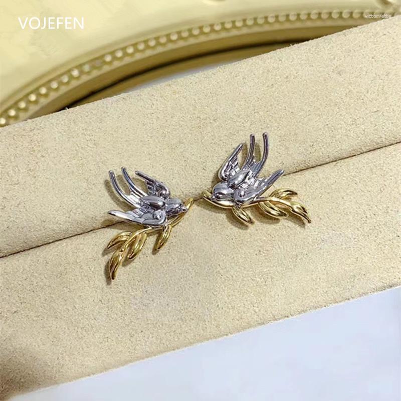 

Stud Earrings VOJEFEN 18K Real Gold Jewelry For Womans Original Swallow Studs Cute Fashion Genuine Piercing Minimalist