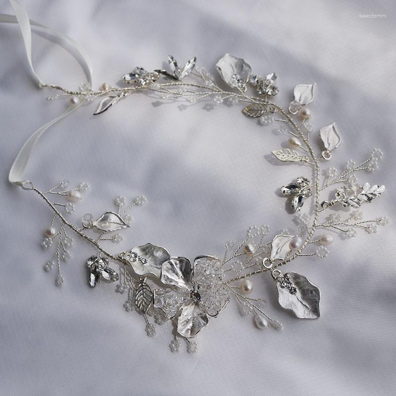 

Hair Clips Light Rose Gold Color Bridal Headband Wedding Tiara Vine Crystal Leaf Women Headpiece Handmade