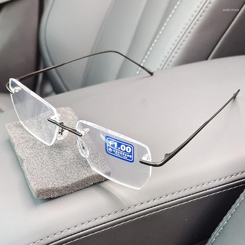 

Sunglasses Rimless Reading Glasses Women Men Anti Blue Light No Prescription Lens Myopia Eyewear Metal Frame Presbyopia Eyeglasses