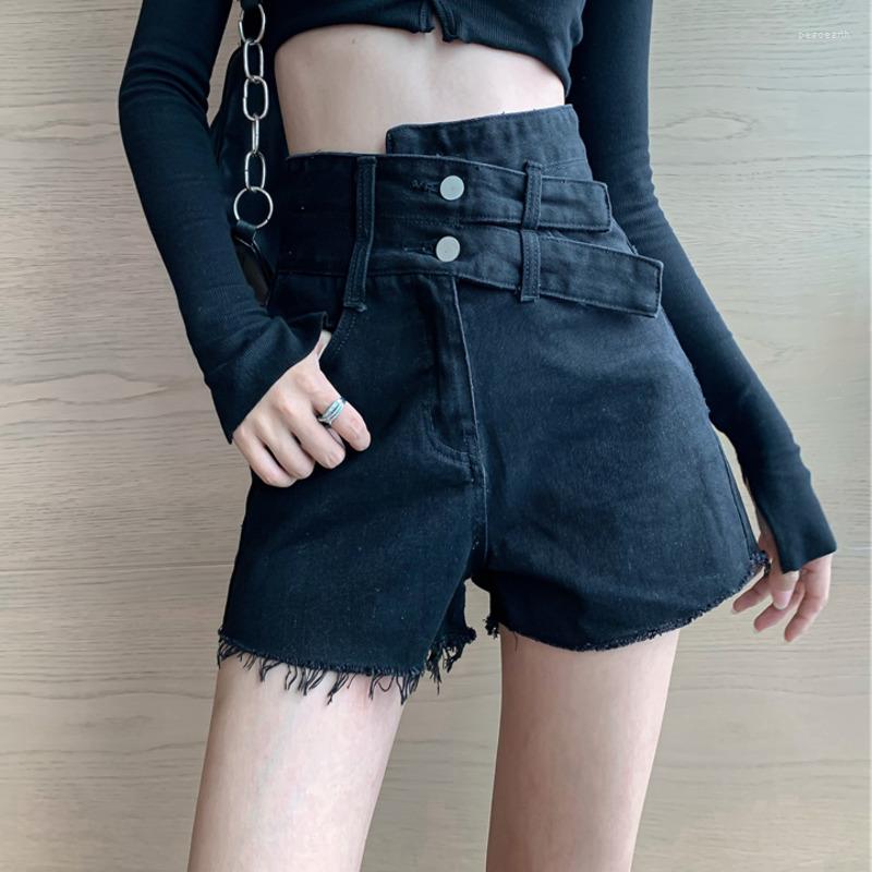 

Women's Jeans Irregular Shorts Women's Nightclub High Waist Big Size Show Thin Wide Leg Short Pants Summer, Black