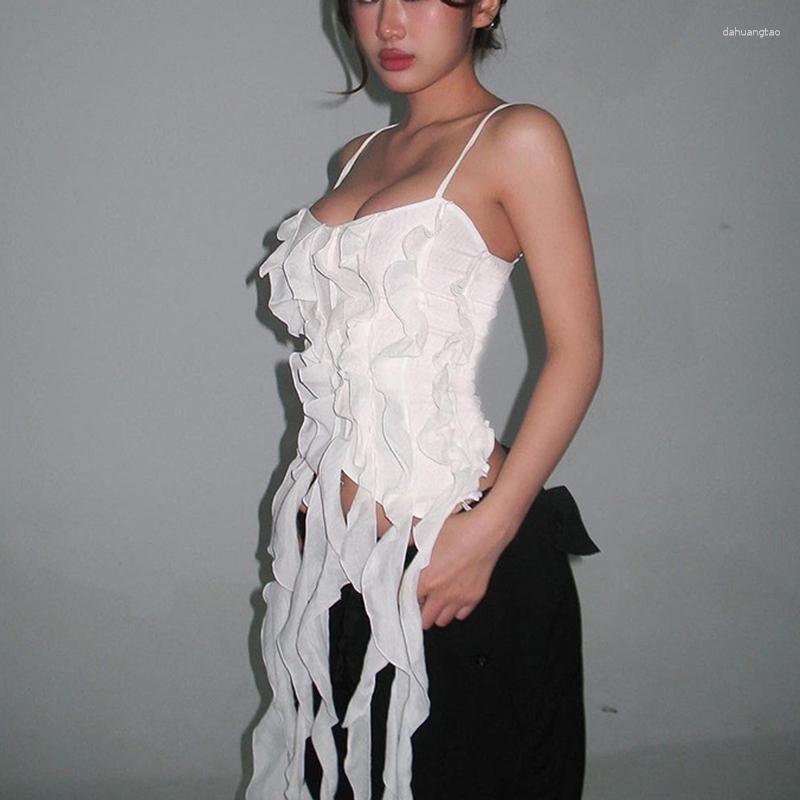 

Women' Tanks 2023 Fashion Summer Women Sleeveless Camisole Crop Slim Tank Tops Ruffles Tassel Camis Solid Black White Tube Top Sexy Vest
