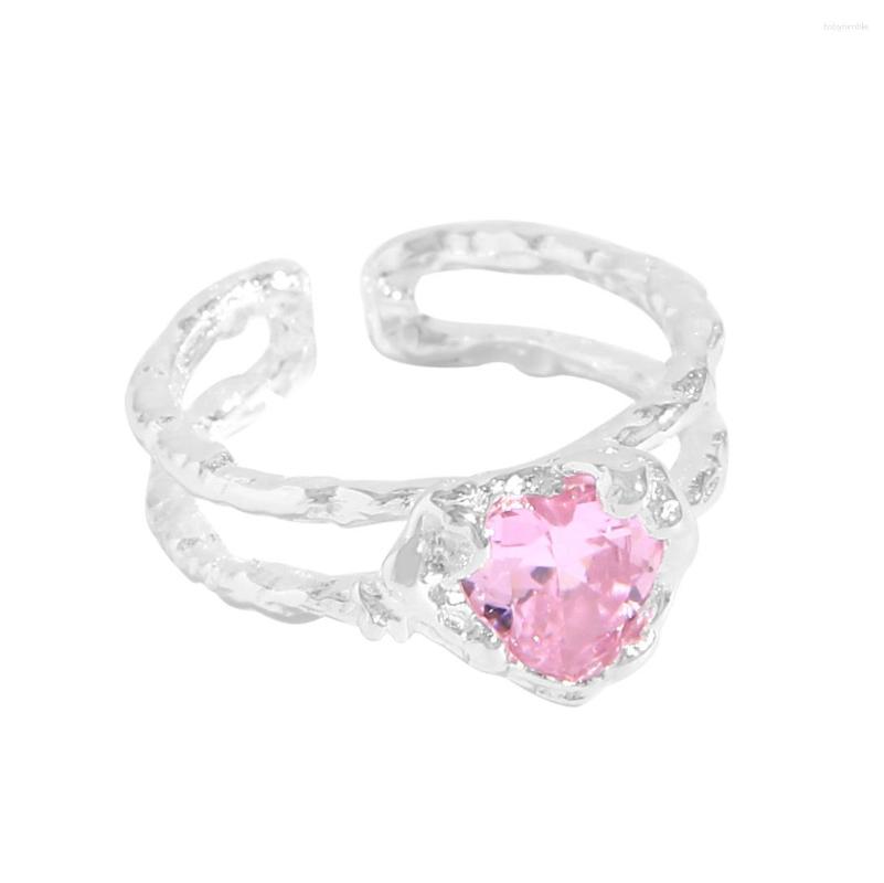 

Cluster Rings Small And Luxurious Design With Geometric Pleats Texture Caring Zircon Ring 925 Sterling Silver