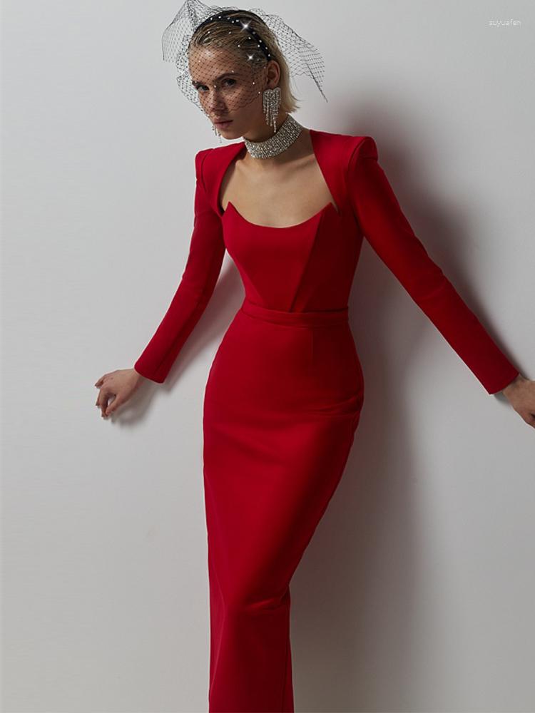 

Casual Dresses Long Sleeve Bandage Dress Red Women Midi Party Bodycon Elegant Sexy Evening Birthday Club Outfits 2023 Year Fashion