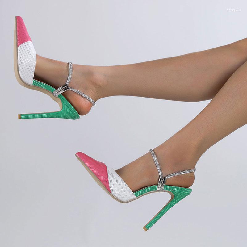 

Dress Shoes Crystal Women Pumps Slippers Sexy Pointed Toe Thin High Heels Sandals Slip On Ladies Mules Slides Summer Wedding Prom, Mix color