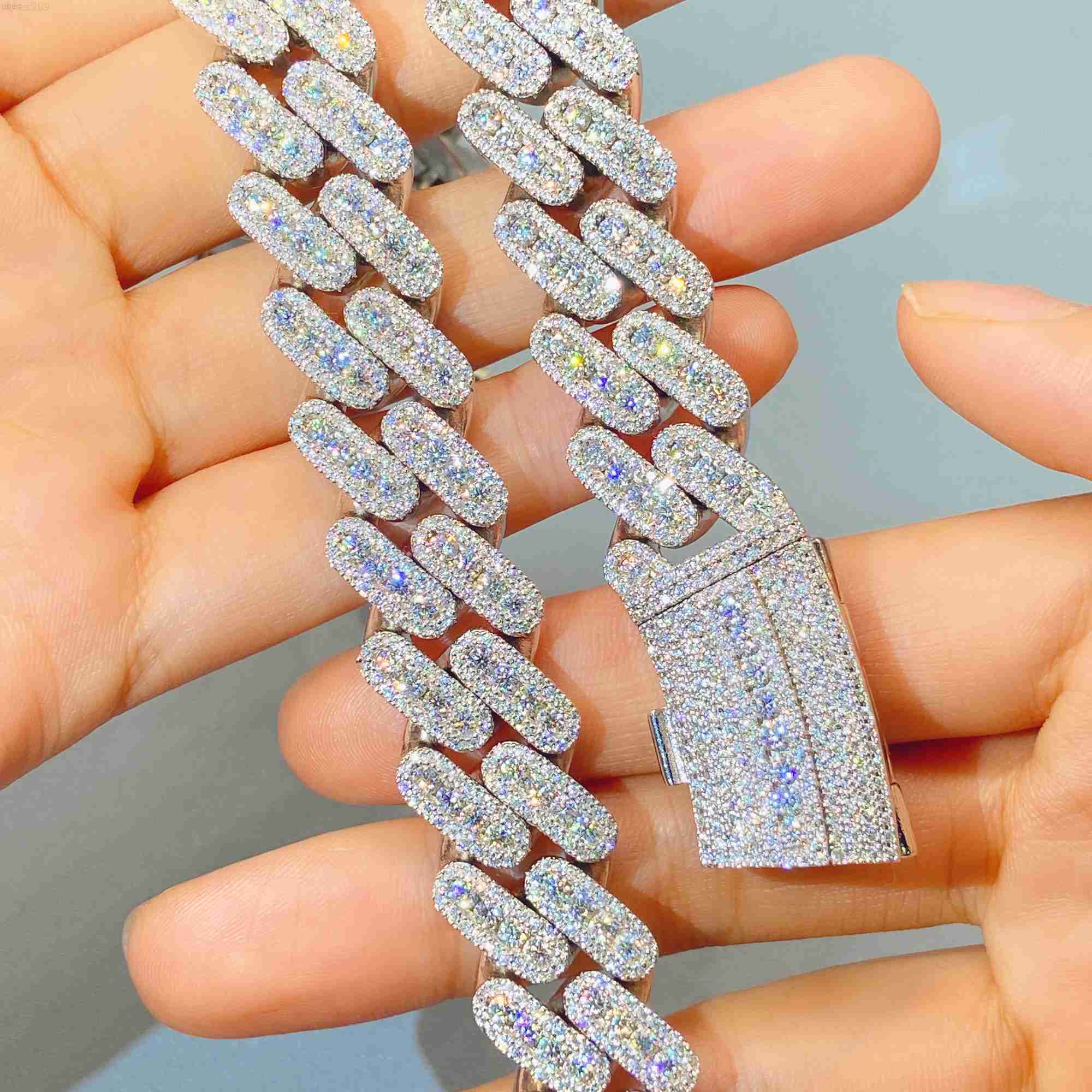 

12mm 15mm 18mm Sterling Silver Miami Cuban Link Chain Necklace Vvs Moissanite Hip Hop Jewelry Necklace