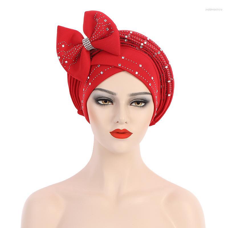 

Ethnic Clothing Exquisite Bow-tie Headties African Hat Ready To Wear Wedding Auto Geles Muslim Turban Headwear Female Head Wraps