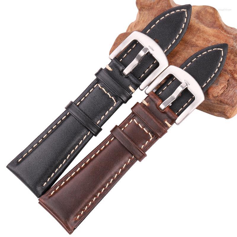 

Watch Bands Genuine Leather Watchband 18 19 20 21 22 24mm Black Dark Brown Vintage Smooth Bracelet Band Strap Stainless Steel BuckleWatch