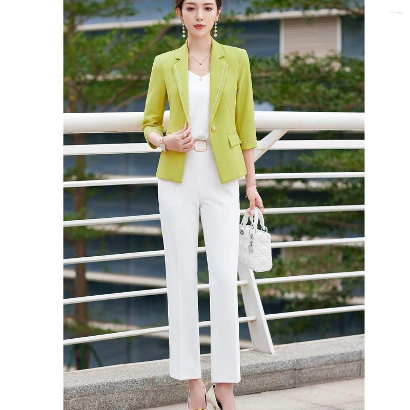 

Women' Two Piece Pants Spring Summer Green Pantsuits Women Business Suits Pant And Blazer Sets Half Sleeve Jacket Ladies Office Uniform, Blazer only