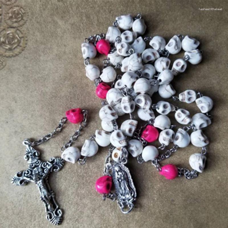

Pendant Necklaces Dia De Los Muertos Rosary Howlite Skulls Guadalupe Center Ornate Crucifix Catholic Five Decade Stainless Ste