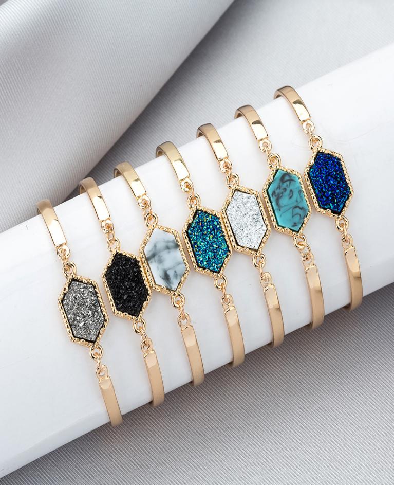 

Fashion designer Druzy charm bracelets women Geometric Artificial stone Wire Bangle bracelet For female Jewelry Gift5610917
