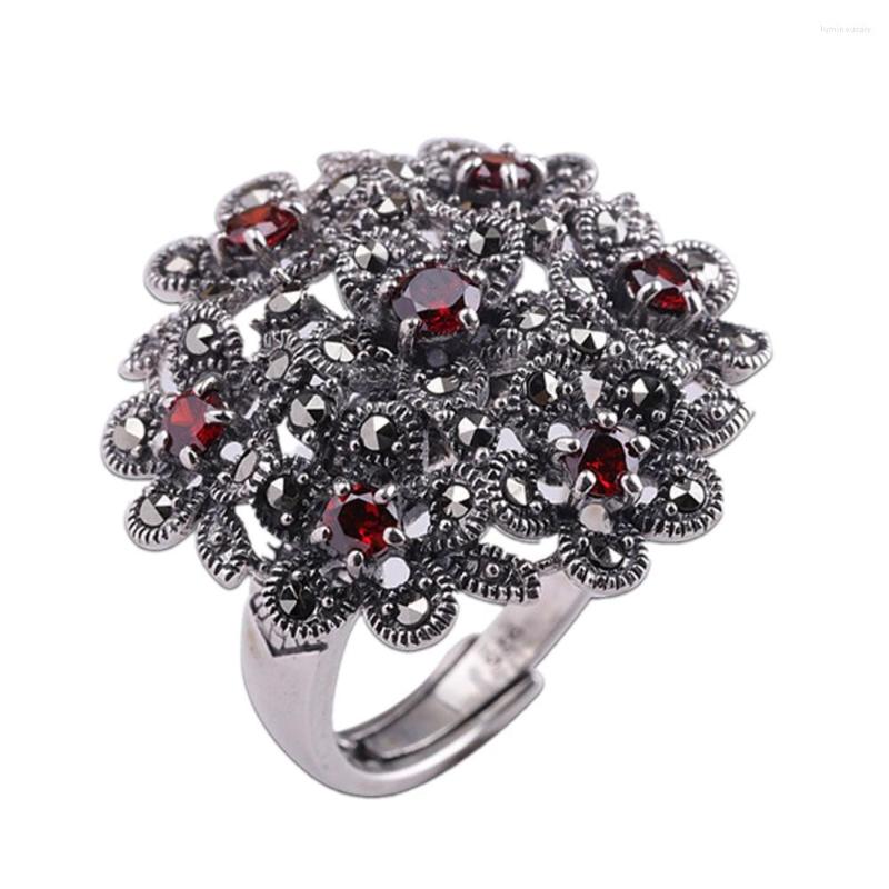 

Cluster Rings 2023 Fashion Real Solid S925 Sterling Silver Ring For Woman Exaggerated Garnet Women
