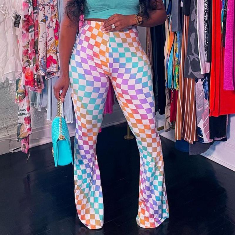 

Women' Pants Fashion Multicolor Plaid Patchwork Flare Women Elastic Waist Skinny Trousers 2023 Summer INS Casual Joggers Sweatpants