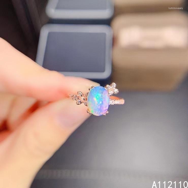 

Cluster Rings Fine Jewelry 925 Sterling Silver Inlaid With Natural Gemstone Women's Fashion Oval Flower White Opal Ring Support Detect