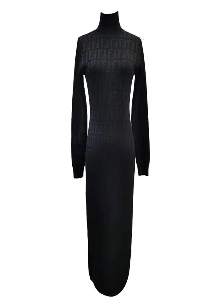 

Highquality FF highcollar 2019 autumn thin longsleeved letter knitted overknee dress women039s slimfit temperament9210152