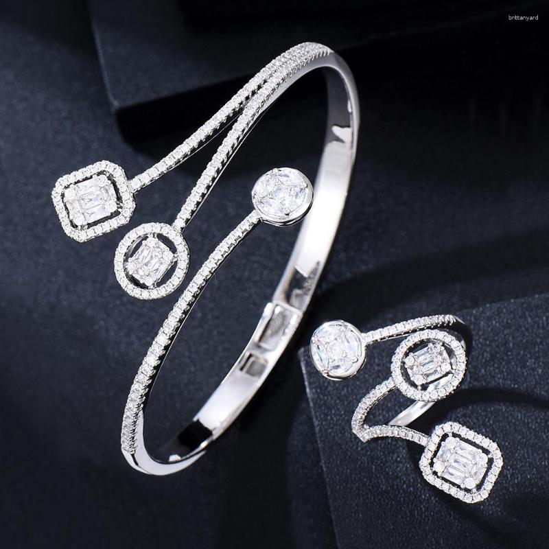 

Necklace Earrings Set GODKI Luxury Stackable Bangle Ring For Women Full Micro Baguette Cubic Zircon Party Wedding Saudi Arabic Dubai, Picture shown