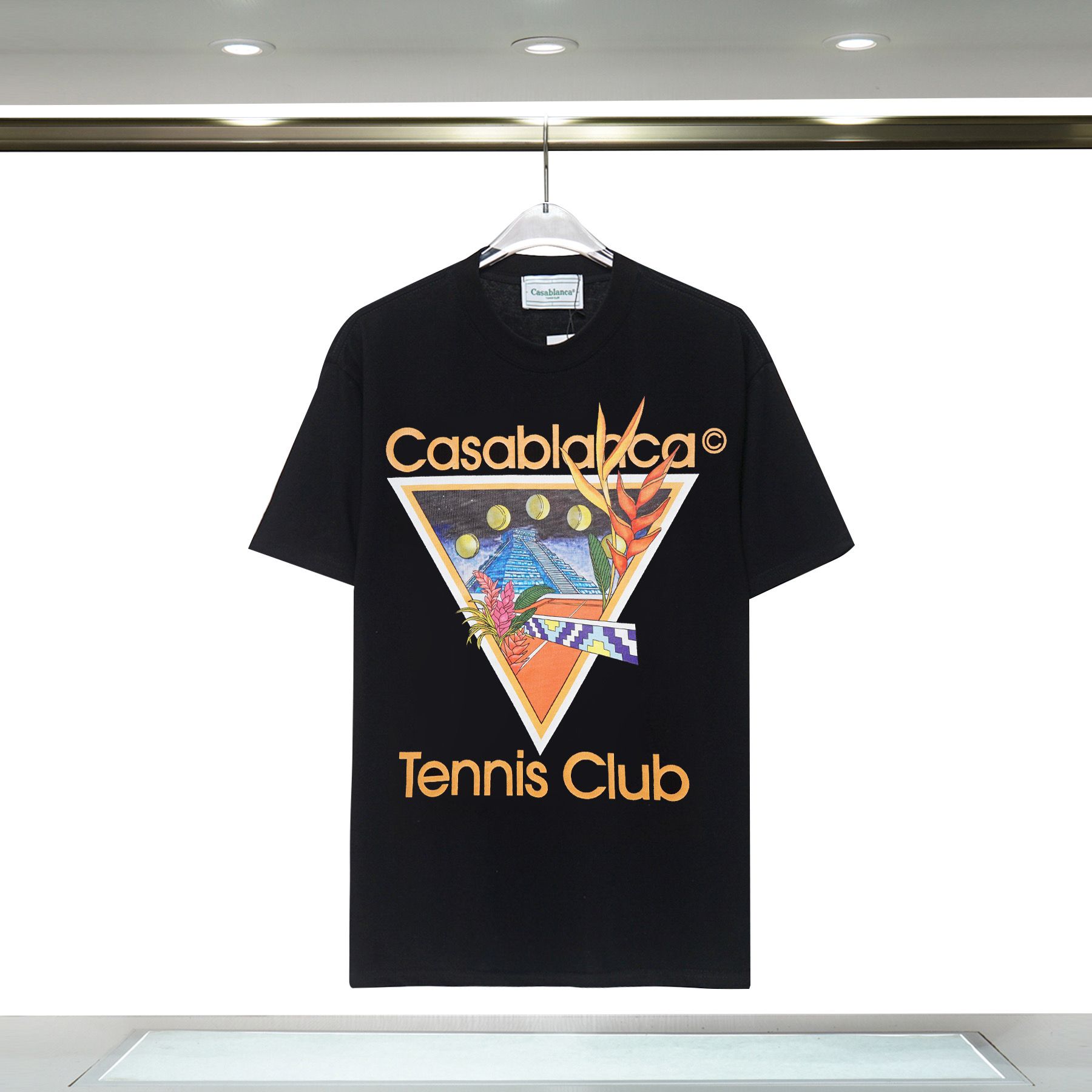 

Mens Designer Casablanca t Shirt Fashion Men Casual t-shirts Man Clothing Street Designer t shirts Tennis Club Shorts Sleeve Clothes shirts Luxury shirt US SIZE, Orange
