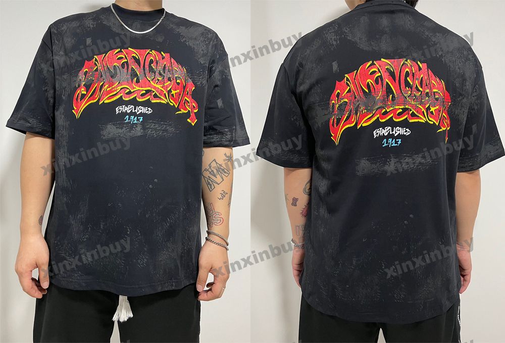 

xinxinbuy Men women designer pant Paris Inkjet Graffiti Printing flame Spring summer Casual pants blue gray black S-XL, 01