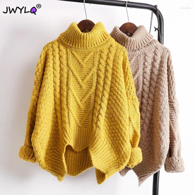 

Women's Sweaters Vintage Turtleneck Twist Knitted Short Sweater Autumn Winter Thick Warm Loose Pullover Women Fashion Batwing Sleeve Top, Red