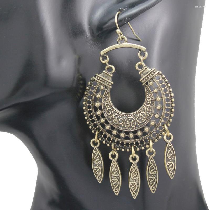 

Dangle Earrings Vintage Ethnic Women Gold Color Hollow Retro Flowers Crescent Drops Gypsy Pendant Fashion Jewelry
