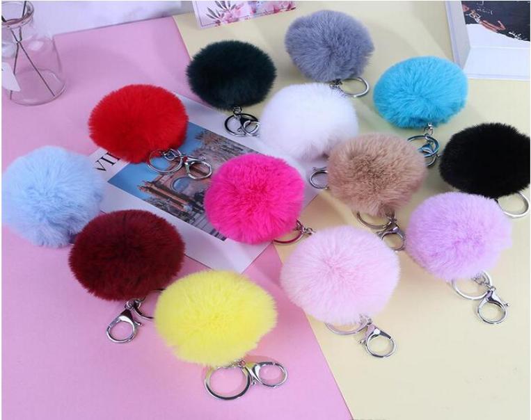 

15 Colors 8CM Fluffy Faux Rabbit Fur Ball Keychains Women Girls Car school Bag Key Ring Cute Pompom Key Chain Jewelry accessories8025207