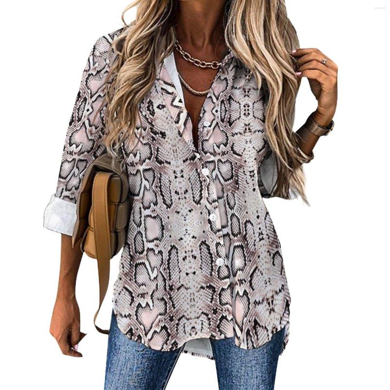 

Women' Blouses Anaconda Snakeskin Casual Blouse Brown Animal Print Trendy Pattern Women Long Sleeve Loose Shirt Spring Oversize Clothes, Style-4