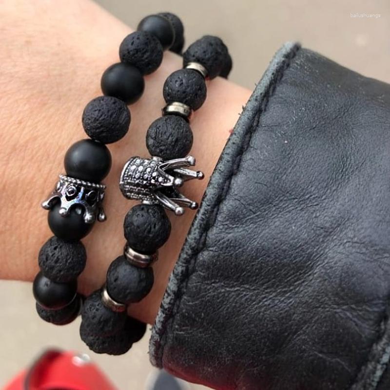 

Charm Bracelets 2pcs/set Beaded Bracelet Men 8mm Lava Tiger Eye Stone Bead Sets Jewelry Gift Pulsera Hombre