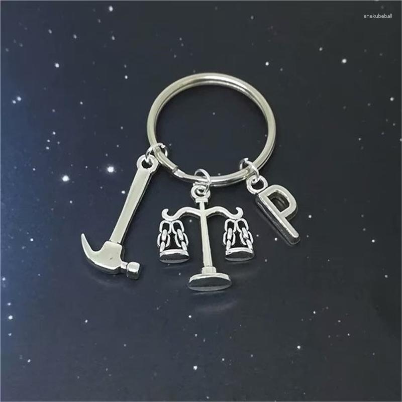 

Keychains Fashion Scale Keychain Hammer Charm Libra Constellation Initial Jewelry